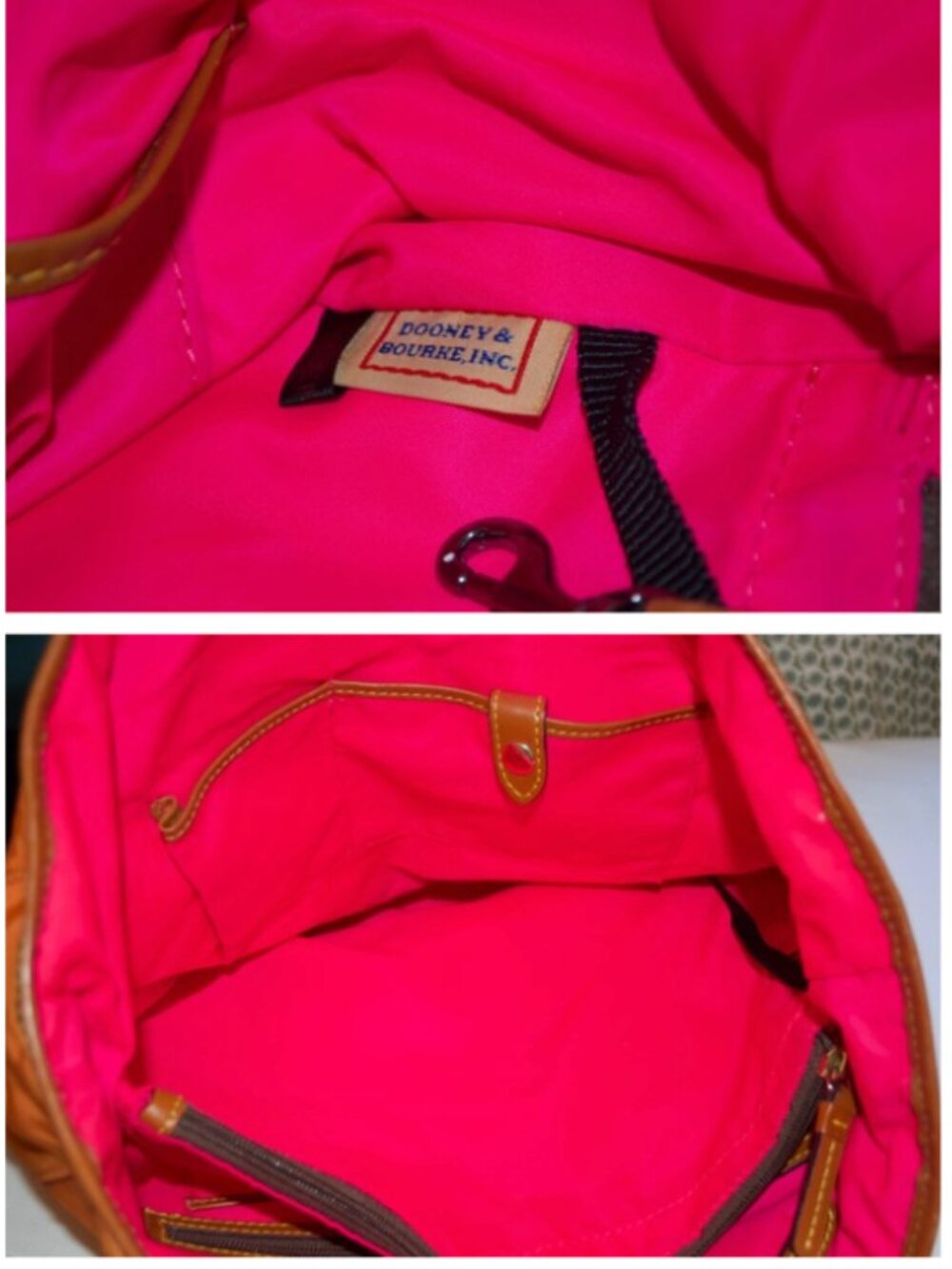 Dooney& Bourke “Nylon Editor’s Tote” in Orange with Leather Trim and Pink Lining - Picture 8 of 10